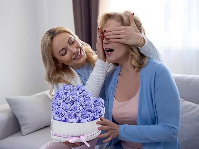 16 Preserved Flowers,Roses in Box，Real Forever Flowers for Delivery Prime, Birthday Gifts for Women Her Mom Wife Girlfriend Grandma on Anniversary Valentines Day Mother's Day Christmas (Purple)