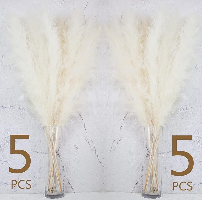 10 Stems 40-inch White Pampas Grass Decor Tall, Large Pampas Grass, Boho Neutral Home Decor Bouquet. Fluffy Pampas Grass for Floor Vases, Wedding Floral Arrangements, Wall Decor, Farmhouse Table Decor