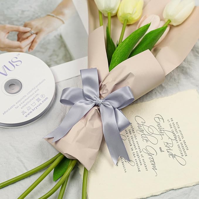 Gray Satin Ribbon, Double Faced 1 Inch X 25 Yards Gray Ribbon, Premium Satin Ribbon for Gift Wrapping, Crafts, Hair Bow Making, Sewing, Flower Bouquet, Wedding Party Decor