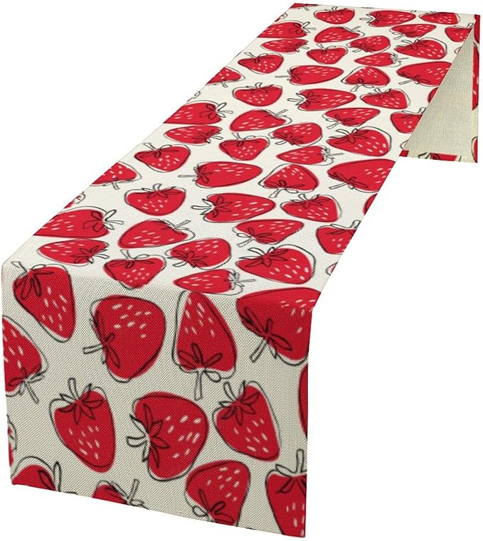 Strawberry Table Runner, Spring Summer Fruit Birthday Party Decorations Dining Room Home Kitchen Table Decor 13 x 120Inches