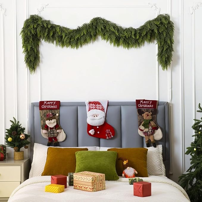 16 Ft Christmas Cedar Garland, Realistic Faux Pine Garlands, Green Artificial Greenery Garland for Winter Home, Mantle, Fireplace, Indoor, Outdoor Christmas Decorations (1Pcs)