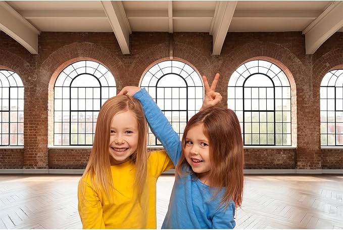 Large Empty Room Backdrop Concrete Walls Wooden Floor with Big Arched Windows Photography Background Empty Loft Style with Brick Wall Photography Decorations Photo Booth Shoot Studio Props 8x6ft