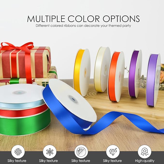 100 Yards 3/8 inch Satin Ribbon, Fabric Ribbon Solid Color Perfect for Gift Wrapping, Wedding, Handmade Bows, Floral Bouquets and Party Decoration(Black)