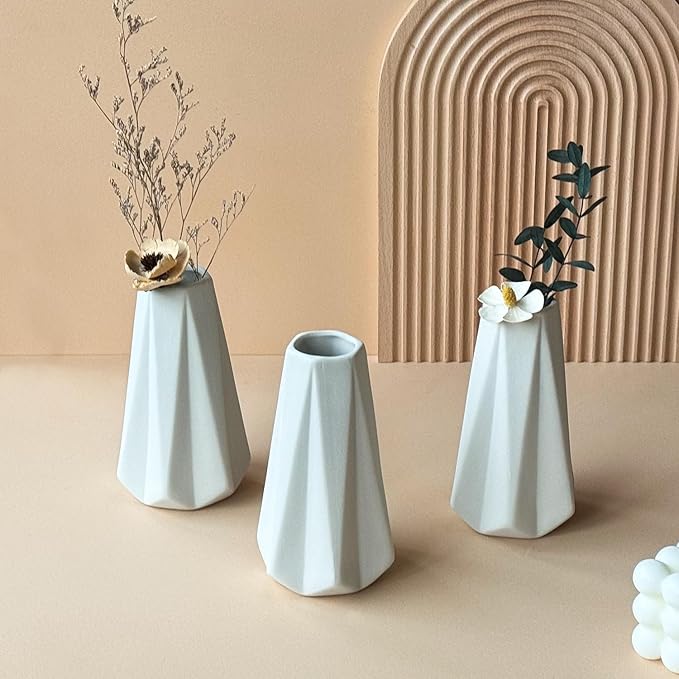 Modern White Small Ceramic Vase Set of 6 for Living Room Bedroom 5.9'' Minimalist Fresh Flower Vases for Home Decor Office Fireplace Centerpieces Nordic Style Gift for Fake Plant 6 Pack