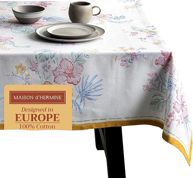Maison d' Hermine Table Cloth Rectangle Table 100% Cotton 60 x 120 Inches Tablecloth Reusable Decorative for Dining Room, Farmhouse, Home, Party, Festive & Wedding Spring Summer - Paradise Island
