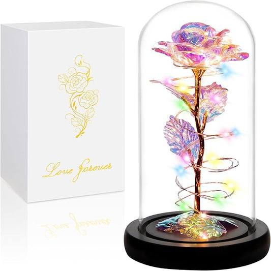 Childom Christmas Rose Gifts for Women,Birthday Gifts for Women Mom Christmas,Flowers for Delivery Prime,Colorful Light Up Rose in A Glass Dome,Anniversary Flowers Gift for Her Grandma Valentines Day