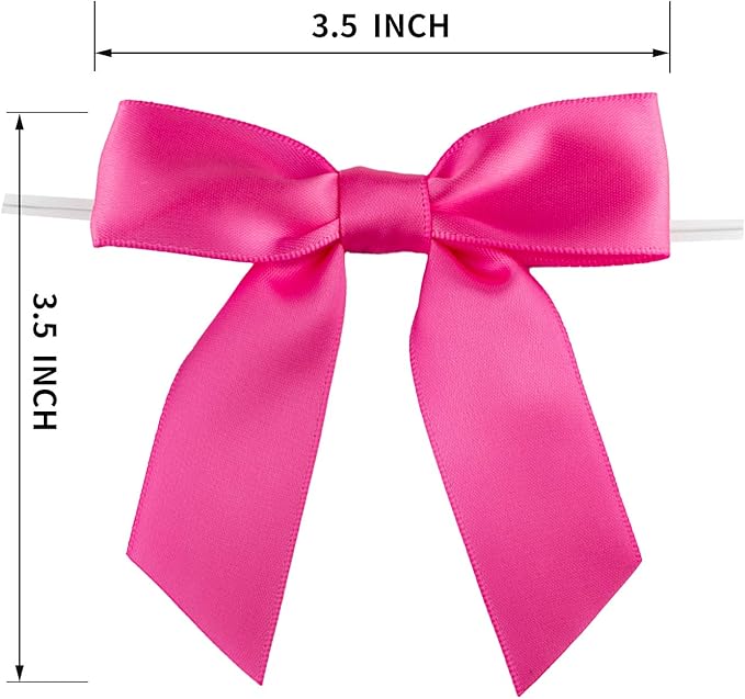 7Rainbows 30pcs Boutique 3.5" Hot Pink Satin Ribbon Twist Tie Bows for Tying Up Packages Gift Wrapping