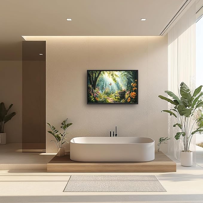 Green Forest Large Wall Art Garden Pictures Wall Decor Nature Sunlight Landscape Big Canvas Painting Prints Framed Artwork Home Decorations Above Bed for Bedroom Living Room Dining Room 36"x24"