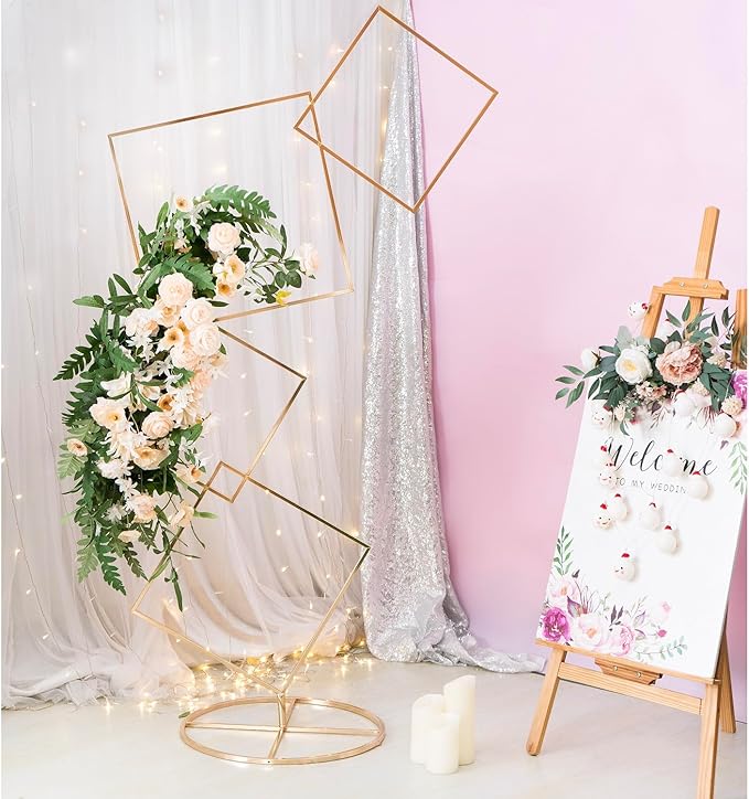 Gold Arch Backdrop Stand 5.8Ft Wedding Square Backdrop Stand, 4 Tier Floral Balloon Arch Stand for Wedding Centerpiece Baby Shower Birthday Ceremony Background Decoration