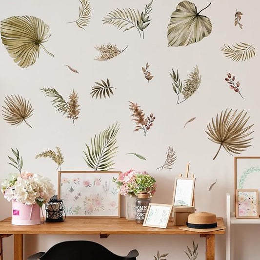 Large Boho Palm Leaves Wall Decals Fall Leaf Wall Stickers for Living Room Bedroom TV Background Wall Decor