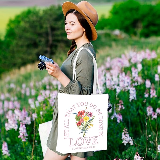 Floral Christian Gifts Religious Gifts Makeup Bag, Canvas Tote Bag Grocery Bags for Yoga Totes for Women Birthday