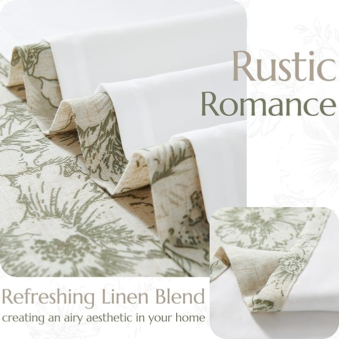 jinchan Lined Linen Blend Curtain Floral Curtains for Living Room 84 Inches Long Christmas Green Peony Flower Printed Curtain Back Tab Farmhouse Patterned Drapes Bedroom Curtains Set 2 Panels