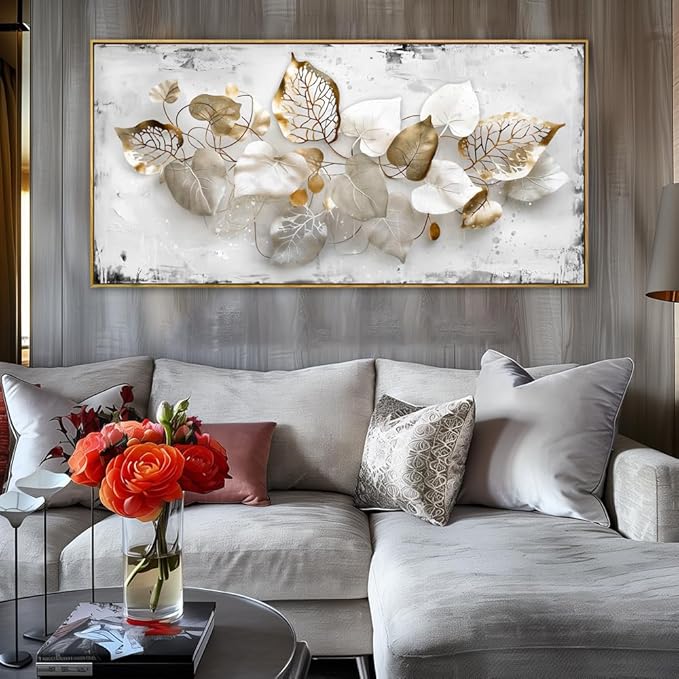 Wall Art Leaf Modern Botanical Artwork Canvas Painting for Living Room Bedroom Dining Room Home Office Decor 20"x40" with Framed