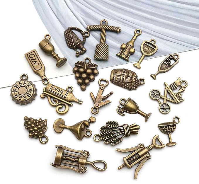WOCRAFT 60pcs Antique Bronze Wine Bracelet Charms for Jewelry Making Sets DIY Necklace Bracelet Keychain Crafting Charms Kit Craft Supplies (SN871)
