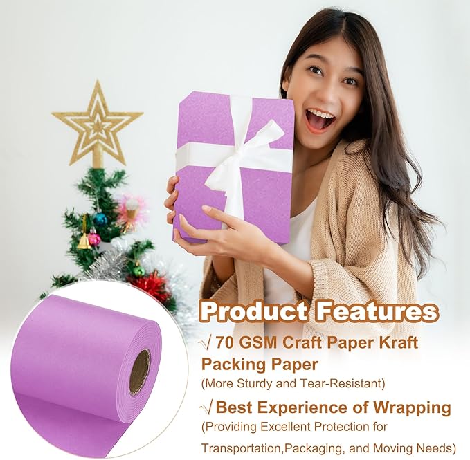 PATIKIL Wrapping Paper, 15" x 800"(66') 70 GSM Craft Paper Roll Kraft Packing Paper for Poster Bulletin Board, Gift Wrapping, Light Pink