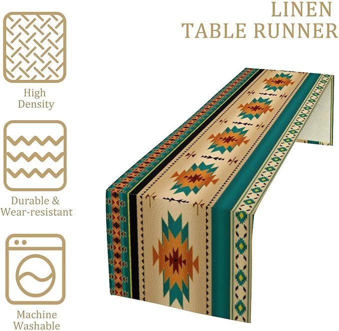 Aztec Southwest Table Runner, Ethnic Style Design Geometric Triditional Kitchen Table Runners Table Setting Decor for Garden Farmhouse Wedding Party Holiday Dinner Home, 13x60 Inch
