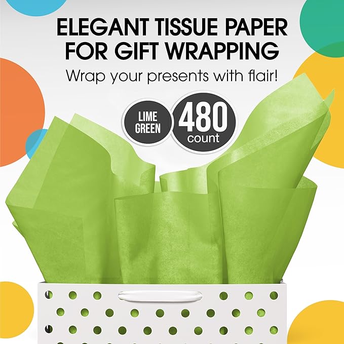 Party Solids Lime Green Tissue Paper - 20x30 Inch, 480 Sheets