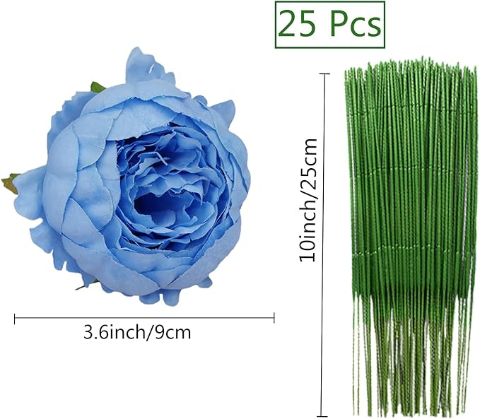 FagusHome 25 Pcs Silk Peony Artificial Flower Heads 4 inch Fake Peony Flowers Heads with Stems Artificial Peony Flower Heads in Bulk Wholesale for Wedding Home Decor (Light Blue)