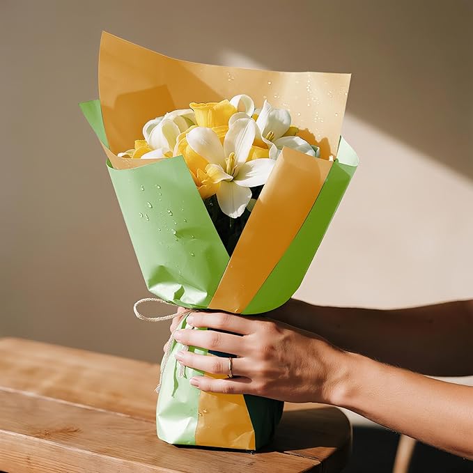 WRAPAHOLIC 20 Sheets Flower Wrapping Paper - 22.4 x 22.4 inch Matcha Green Color Water-Resistant Floral Bouquet Wrapping Paper, Florist Supplies Packaging for Christmas Birthday Gift DIY