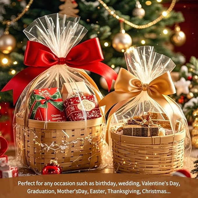 STPIYFZU 15PCS Large Cellophane Bags 30x40 Inch Christmas Clear Cellophane Wrap for Gift Baskets, 2.5 Mil Thick Clear Plastic Gift Bags for Christmas Birthday Baby Shower Wedding Raffles Party Favors