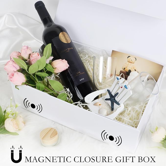 White Christmas Gift Box with Magnetic Lids 13.8x8.3x4.4 in, Large Bridesmaid Groomsman Proposal Boxes, Rectangle Storage Box 1 Pack