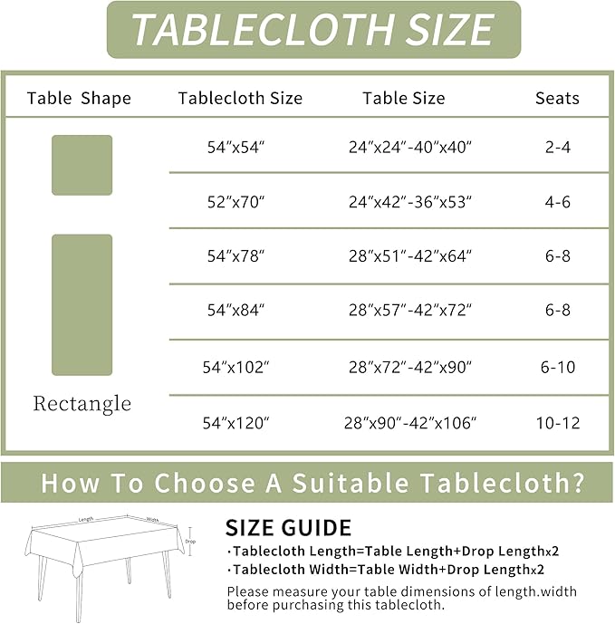 Rectangle Table Cloth,100% Waterproof Tablecloth Oil Proof Spill Proof Vinyl Table Cloth, Wipe Clean Plastic Table Cover for Dining, Camping, Indoor and Outdoor 54" x 84",Green Leaves
