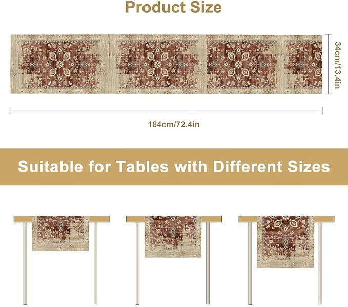 Vintage Persian Table Runner, Boho Ornate Medallion Rust Flower Oriental Style Table Runner for Kitchen Dining Indoor Outdoor Home Party Decor, 13x90 Inch