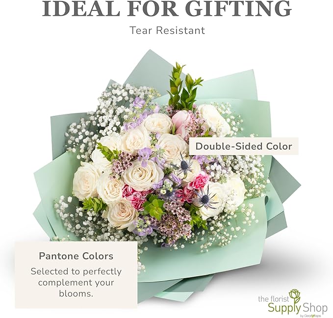 the florist Supply 20 Sheets Premium Flower Wrapping Paper | Waterproof Flower Wrapping Paper for Bouquets | Double Sided Floral Bouquet Sheets | DIY Gifts Colorblend Ocean Spray