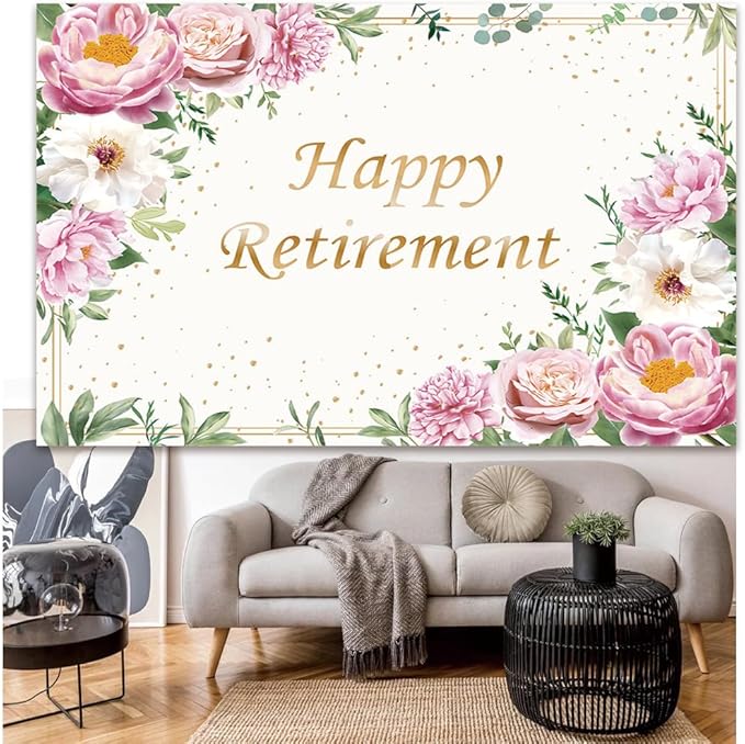 Happy Retirement Backdrop for Women Pink Rose Gold Dots Retirement Party Banner White Floral Greenery Leaves Decoration Lady's Retirement Party Decor Congrats Retire Photo Booth Props(7x5ft)