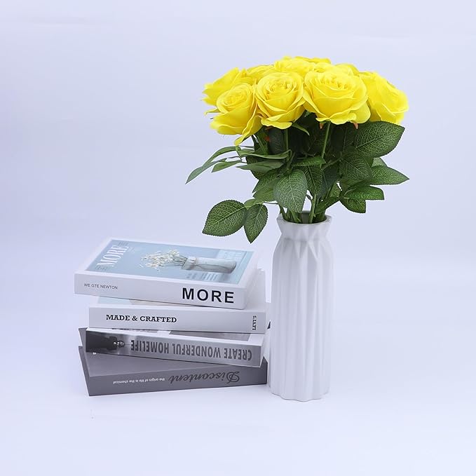 12pcs Yellow Roses Artificial Rose Flowers Fake Roses Flowers with Long Stems Silk Flowers for Wedding Bouquet Centerpices Decorations Party Bridal Baby Shower Home Decor