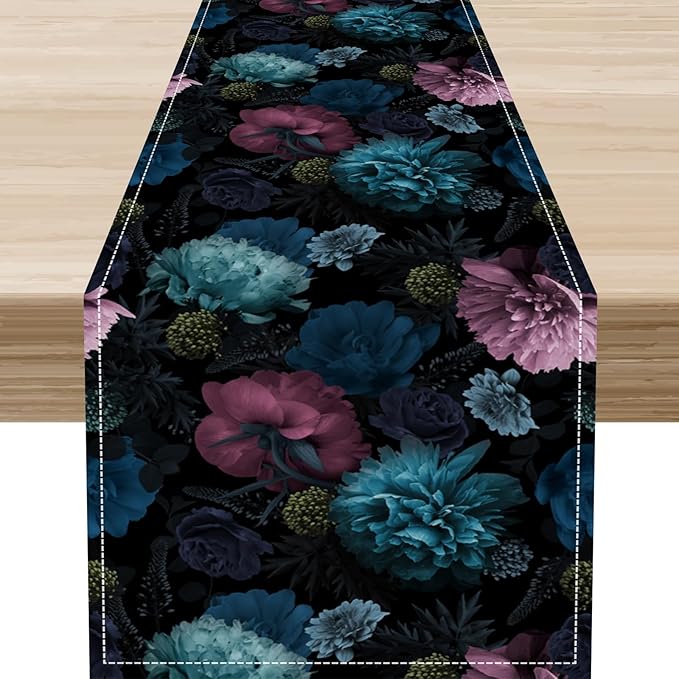 Vintage Floral Table Runner, Rustic Retro Boho Floral Print Coffee Table Center Decor for Home Kitchen Dining Patio Holiday Party Indoor Outdoor Table Decorations 13x36 inch