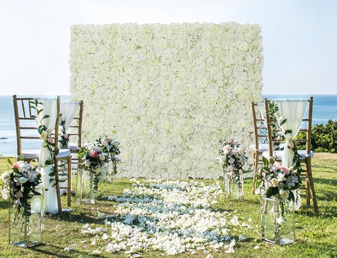 White Artificial Flower Wall Backdrop: 7.5ftx3.74ft Roses Wall Background Panels 3D Floral Wall Decor for Wedding Anniversary Party
