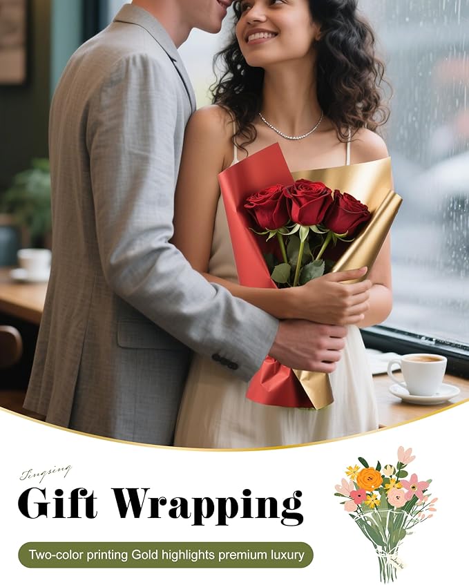 TINGSING 20 Pcs Double Sided Flower Wrapping Paper 22.4 inch Matte Waterproof Floral Bouquet Wrappings Papers for Floral Wrap Gift Packaging Florist Packing Supplies DIY Crafts,Turmeric-Dry Grass
