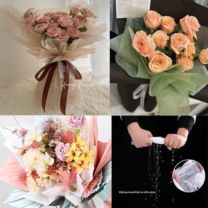 FAYADA Korean Cotton Flower Wrapping Paper Non-Woven Floral Bouquet Wraps Gift Packaging Florist Supplies 20 Sheets Florist Waterproof Flower Wrapping Paper for Fresh Flowers-22.8x22.8 Inch (white)