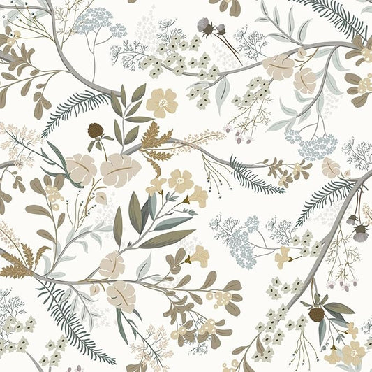 Guvana 16.14"x197" Floral and Leaf Wallpaper Floral Peel and Stick Wallpaper Leaves Contact Paper Colorful Flowers Removable Wall Paper for Room Wall Decor（Off-White Background）