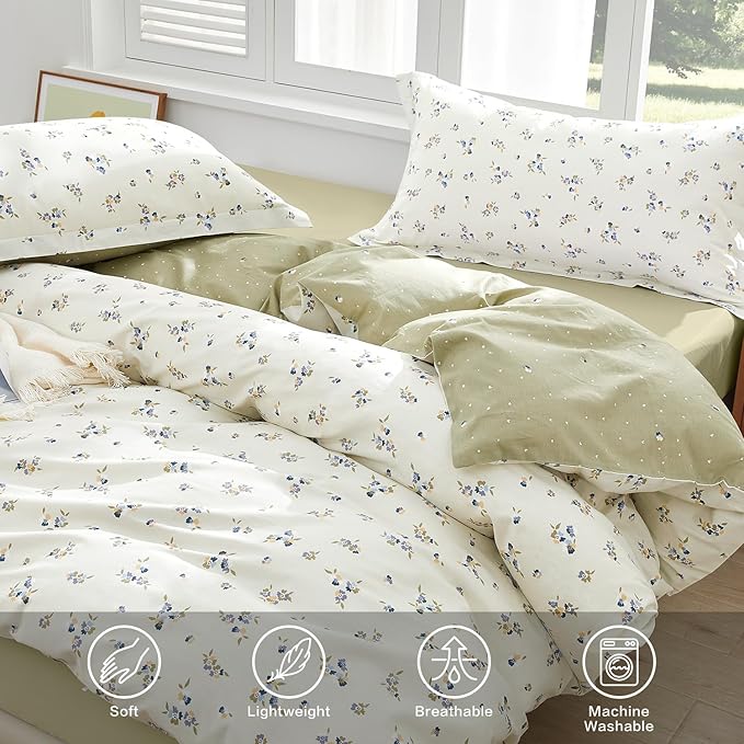 SAPHREAS Botanical Purple Flower Duvet Cover Set Full Size Purple Floral White Bedding Comforter Cover Set 100% Cotton 1 Duvet Cover 90"x80" 2 Pillow Shams, Comforter Not Included
