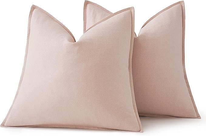 MIULEE Decorative Linen Euro Sham Pillow Covers 22x22 Inch Light Pink Boho Farmhouse Neutral Couch Throw Pillows for Bed Pack of 2 Accent Modern Pillowcase Sofa Livingroom Home Decor