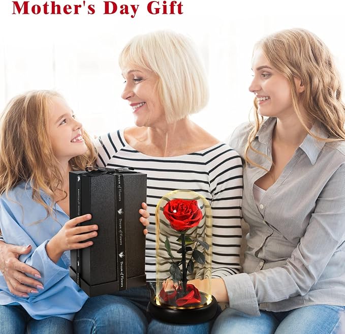 Christmas Unique Gifts for Her,Christmas Flowers for Delivery Prime,Beauty and The Beast Rose in Glass Dome,Birthday Gifts for Women Her Mom Wife Girl Grandma on Thanksgiving Anniversary Valentines