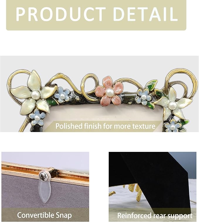 Vintage 4X6 Floral Picture Frames Luxury Unique Ornate Antique Metal Photo Frame of HD Glass for Tabletop/Wall Display Wedding Gifts for Women (Retro White Lace)