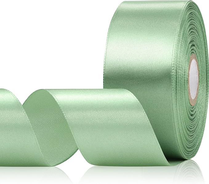 Sage Green Ribbon 1-1/2 Inch 30 Yards, Light Green Satin Ribbon for Gift Wrapping, Flower Bouquet, Crafts, Baby Shower, Christmas, Wedding and Bow Making