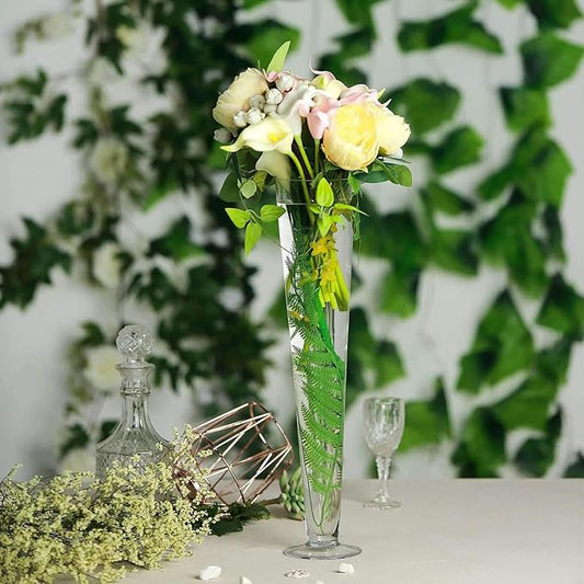 Efavormart 12pcs/Set 20" Tall Trumpet Heavy Duty Glass Centerpiece Vase for Wedding Party Banquet Events Centerpiece Decoration