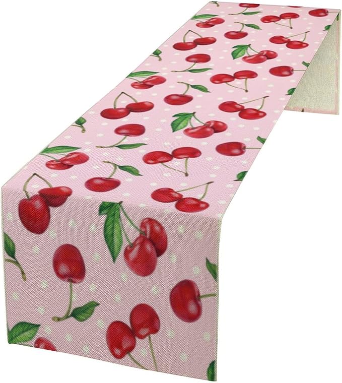 Red Cherry Table Runner,Spring Summer Fruit Tropical Birthday Party Decorations Dining Room Home Kitchen Table Decor 13 x 90Inch