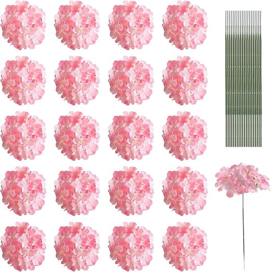 Veryhome 20Pcs Pink Hydrangea Artificial Flowers, Faux Hydrangea Flowers, Silk Flowers Heads with Stems, Fake Hydrangeas for Home Decor Wedding Party Centerpieces DIY Floral Arrangements