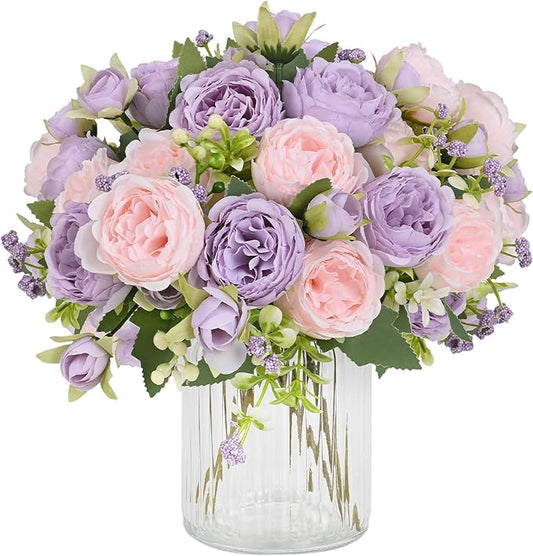 MARTINE MALL 12 Packs Peonies Artificial Flowers, Pinkish-Purple Artificial Peonies, Silk Peonies Flowers Fake peonies Artificial Flowers Peonies Bouquet for Centerpiece Table Wedding Party Home Decor