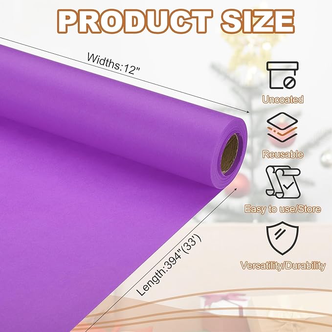 PATIKIL Wrapping Paper, 12" x 394"(33') 70 GSM Craft Paper Roll Kraft Packing Paper for Poster Bulletin Board, Gift Wrapping, Dark Purple