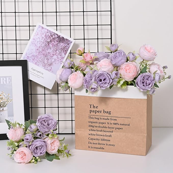 MARTINE MALL 2 Packs Peonies Artificial Flowers, Pinkish-Purple Artificial Peonies, Silk Peonies Flowers Fake Peonies Artificial Flowers Peonies Bouquet for Centerpiece Table Wedding Party Home Decor