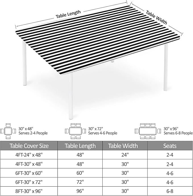 Rectangle Table Cloth Cover Waterproof Elastic Fitted Polyester Fitted Tablecloths for 6 Foot Tables for Indoor,Picnic, Camping, Outdoor （60" x 30"，Stripe）