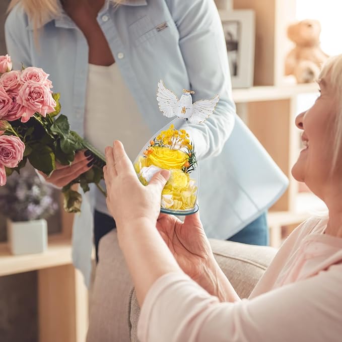 FIACO Gifts for Women Preserved Rose Forever Flower in Glass Angel Figurine Fresh Flowers for Delivery Mothers Day Birthday Gifts for Mom Grandma Wife Sister Yellow