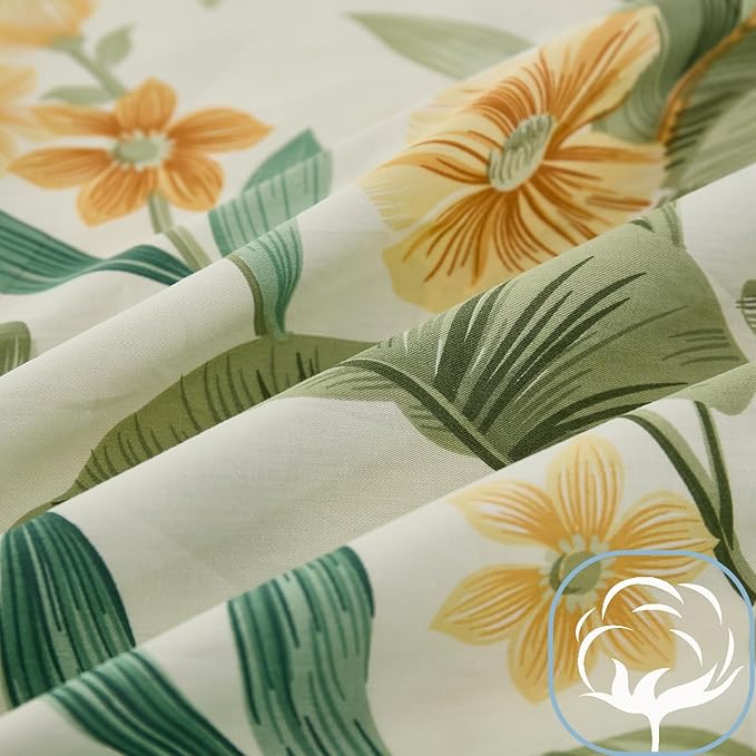 Green Floral Comforter Set King 100% Cotton Garden Style Bedding Flower Leaf Botanical Bed Chic Boho Home Decor