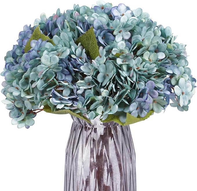 Kimura's Cabin 6pcs Fake Blue Flowers Artificial Silk Hydrangea Flowers Bouquets Faux Hydrangea with Stems for Farmhouse Home Table Centerpieces Wedding Party Decoration(Blue, Pack of 6)